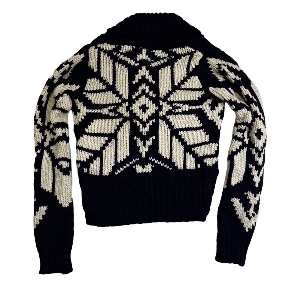 American Eagle Navy Blue and Cream Knit Sweater Size Medium Shawl Collar Vintage - Picture 11 of 11